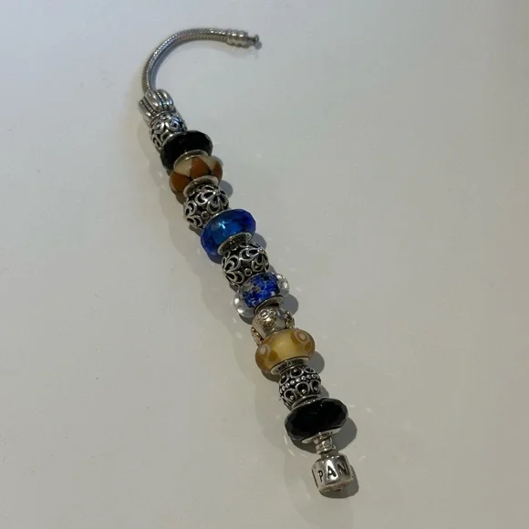 Pandora Silver Charm Bracelet with Blue and Black Beads - Picture 8 of 8